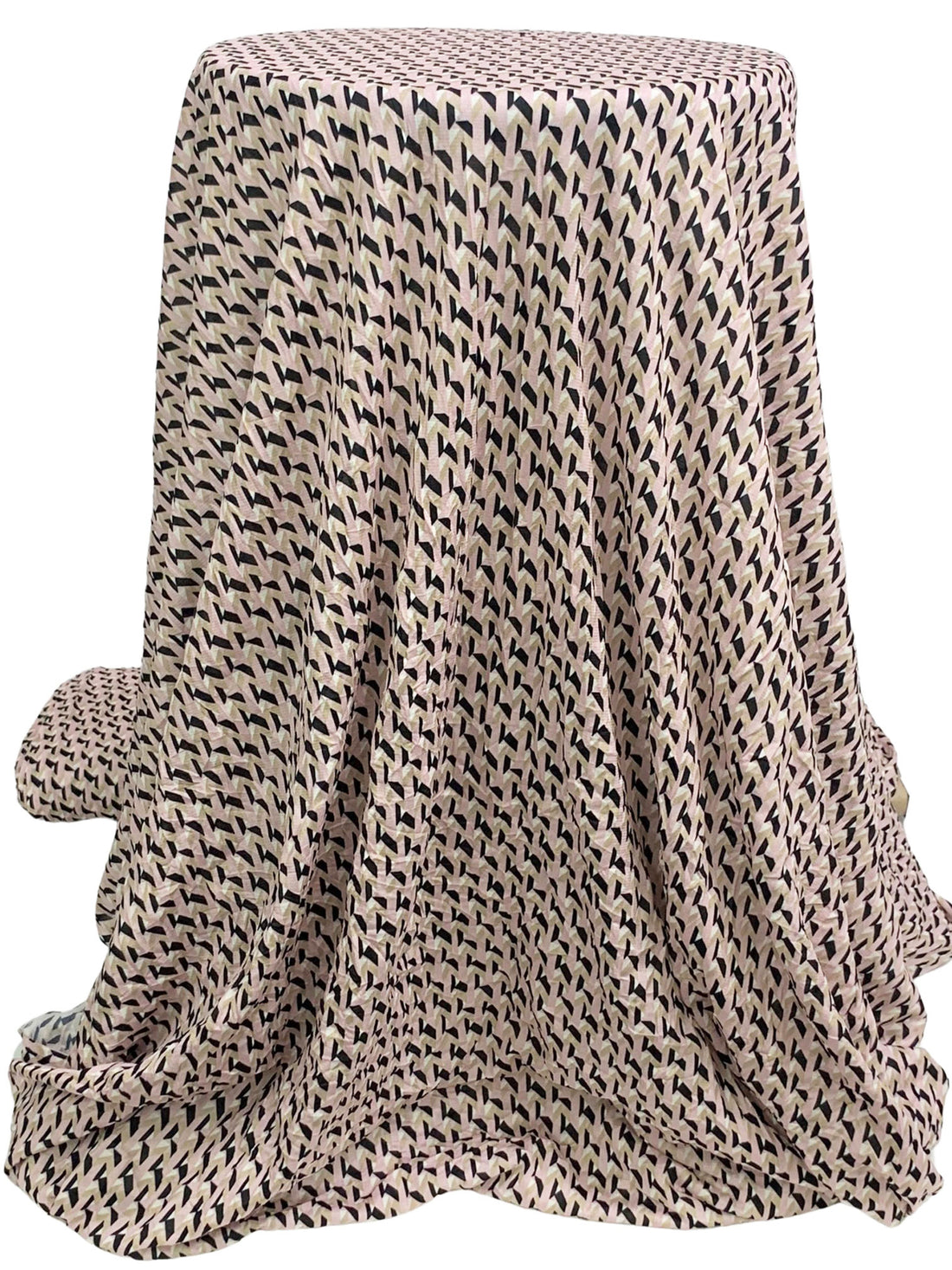Desert Sand/Black/Misty Rose Polyester/Lycra Abstract Geometric Print Crinkle Mesh Jersey Knit 56W