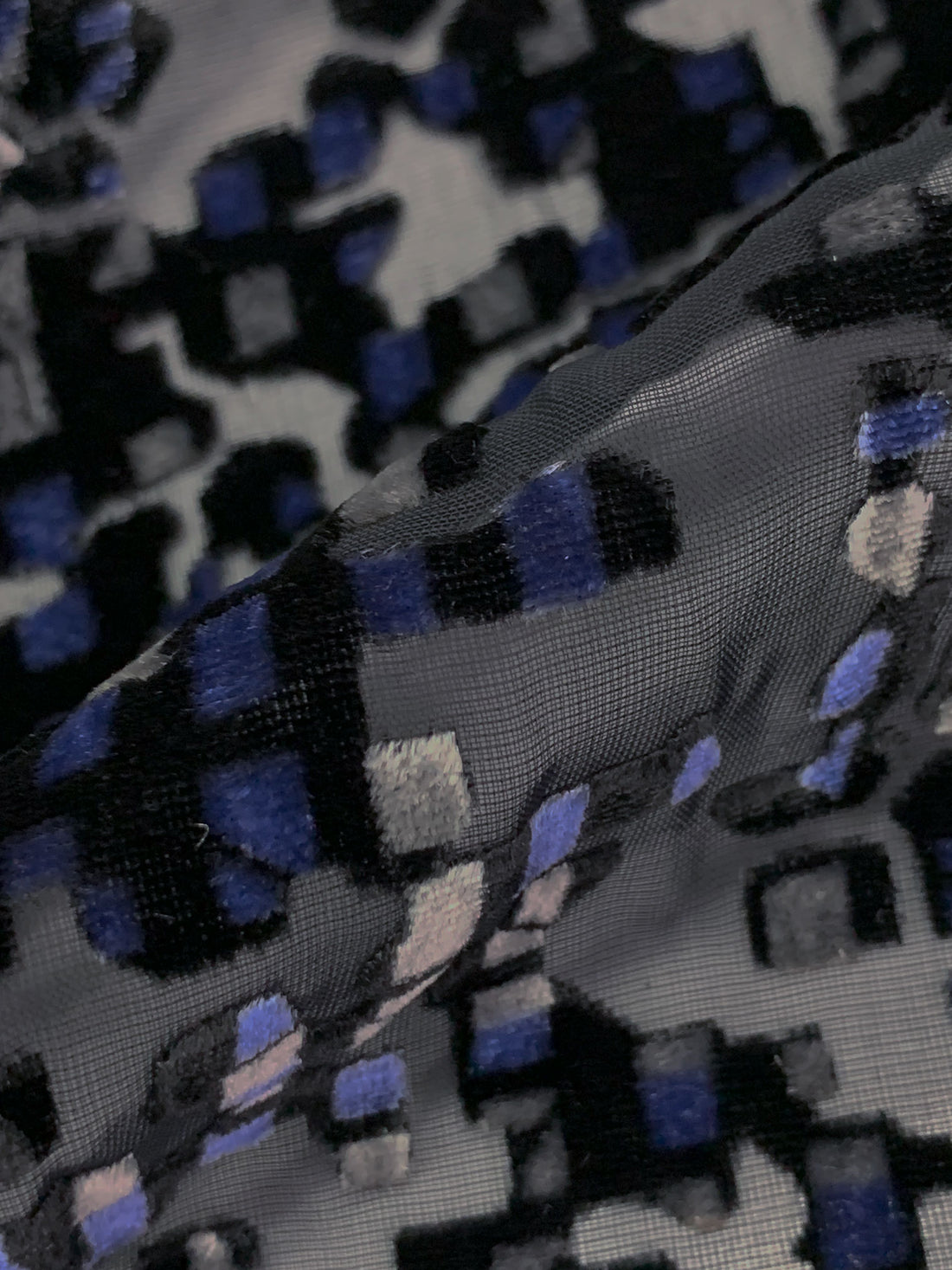 Navy/Gray/Black Polyester/Rayon Broken Mosaic Velvet Burnout Chiffon - NY Designer - 50W