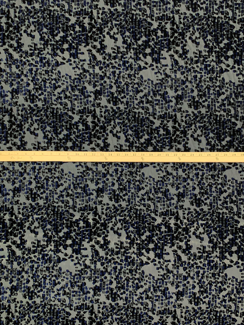 Navy/Gray/Black Polyester/Rayon Broken Mosaic Velvet Burnout Chiffon - NY Designer - 50W