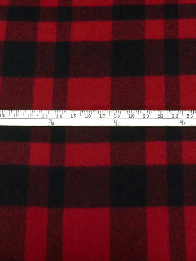 Up Maroon/Black 100% Wool Buffalo Check Plaid Weave Coating - NY Designer - 60W