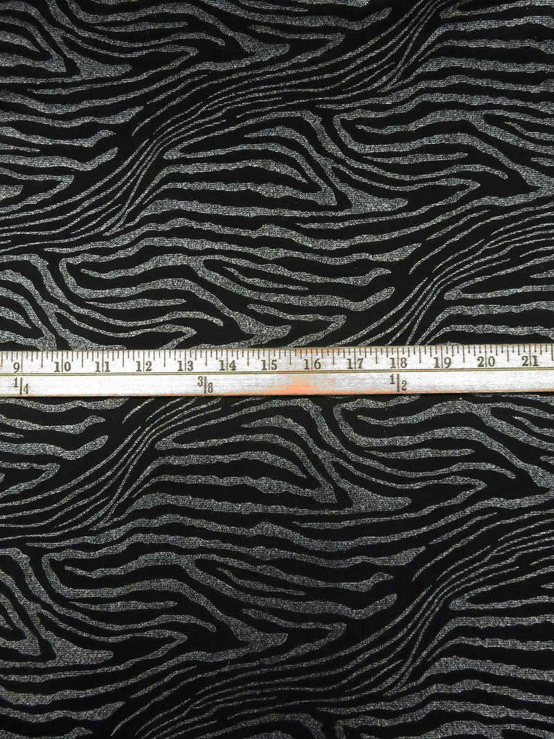 Black/Silver Polyester/Lycra Shimmer Foil Animal Print Ponte Knit 55W
