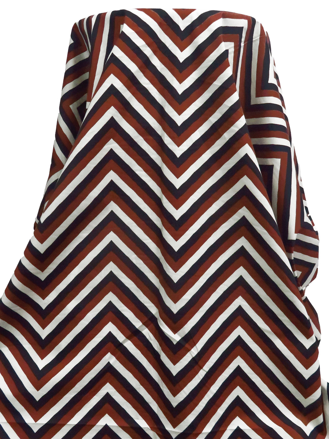 Muted Midnight Navy/White/Liver Cotton/Lycra Large Zig Zag Print Poplin Stretch Shirting - LA Designer - 56W