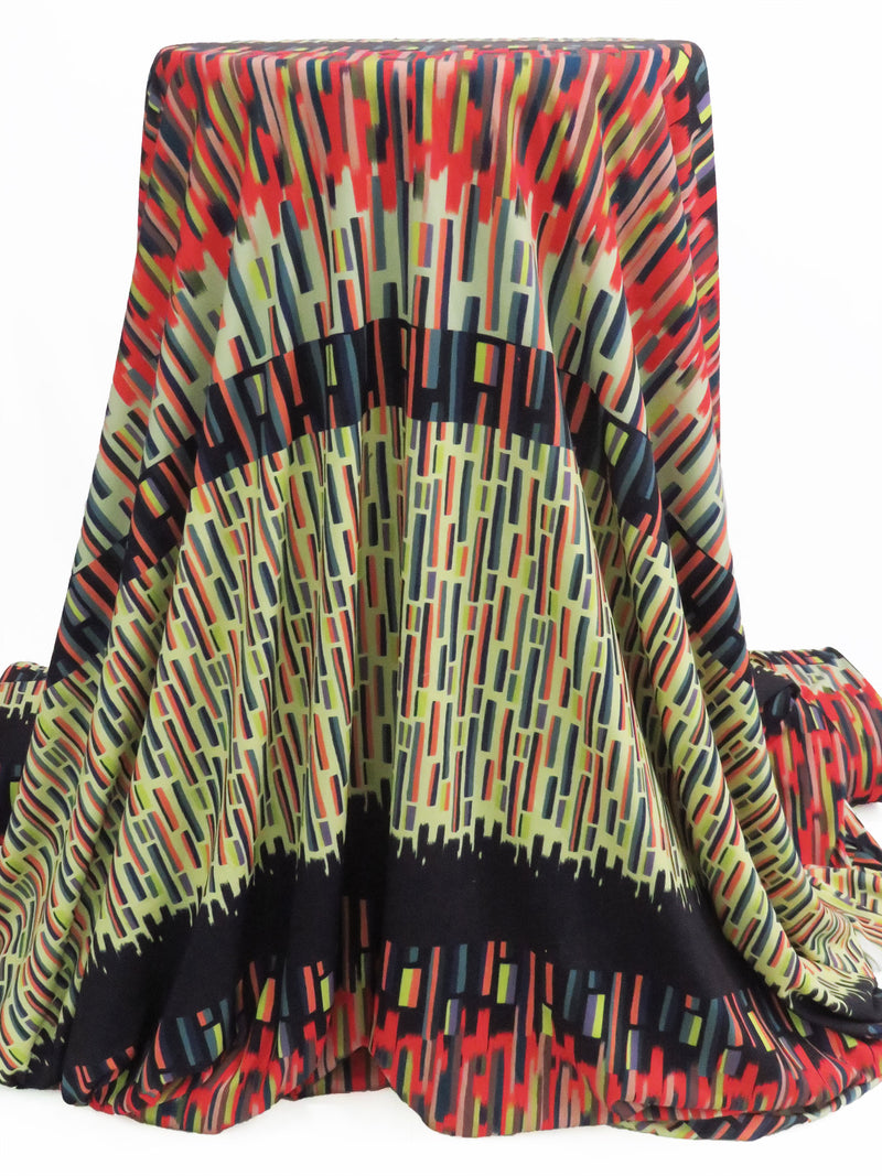 Celadon Green/Dark Navy/Pumpkin Orange/Multi Polyester/Lycra Abstract Dashed Lines Print ITY Knit - NY Designer - 58W