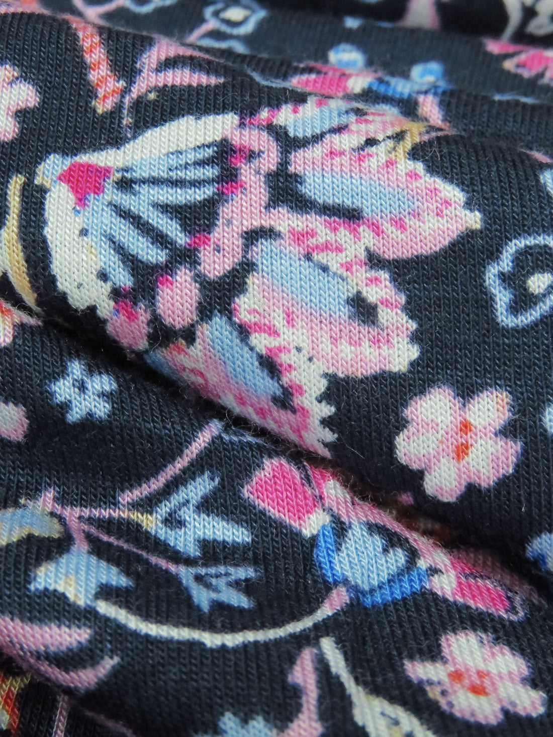 Navy Blue/Taffy Pink/White/Multi Rayon/Lycra Ornate Floral Print Jersey Knit - NY Designer - 62W