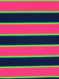 Vivid Raspberry/Kiwi/Midnight Navy Cotton/Polyester Horizontal Stripe  Weave Interlock Knit 60W