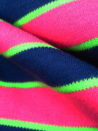 Vivid Raspberry/Kiwi/Midnight Navy Cotton/Polyester Horizontal Stripe  Weave Interlock Knit 60W