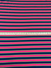 Vivid Raspberry/Kiwi/Midnight Navy Cotton/Polyester Horizontal Stripe  Weave Interlock Knit 60W