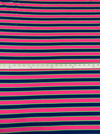 Vivid Raspberry/Kiwi/Midnight Navy Cotton/Polyester Horizontal Stripe  Weave Interlock Knit 60W