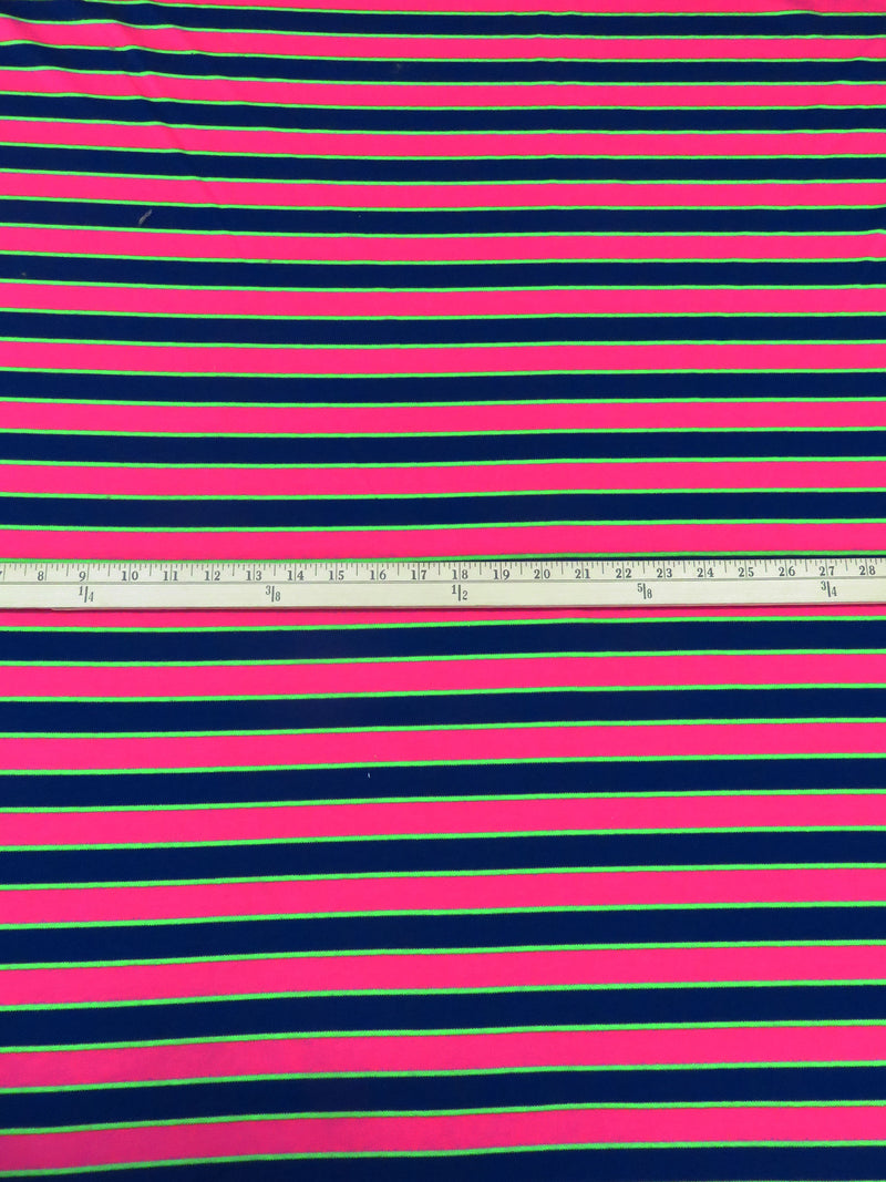 Vivid Raspberry/Kiwi/Midnight Navy Cotton/Polyester Horizontal Stripe  Weave Interlock Knit 60W