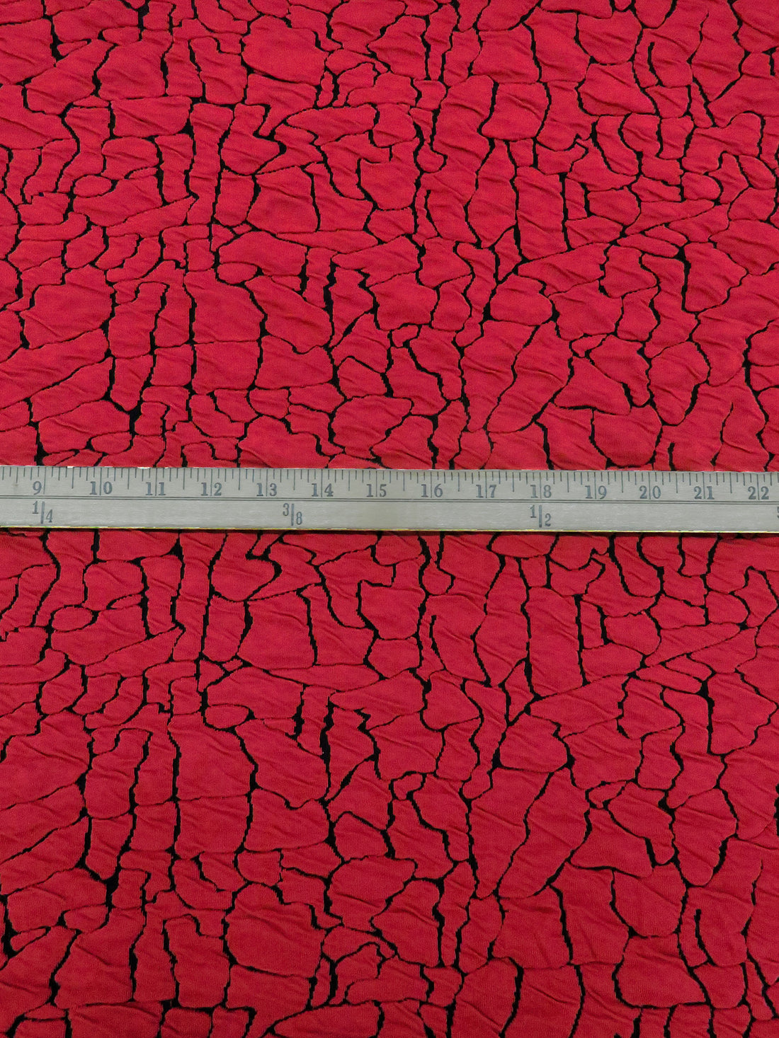 Cherry Red/Black Polyester/Rayon/Lycra Abstract Crackle Weave Jacquard Double Knit 55W