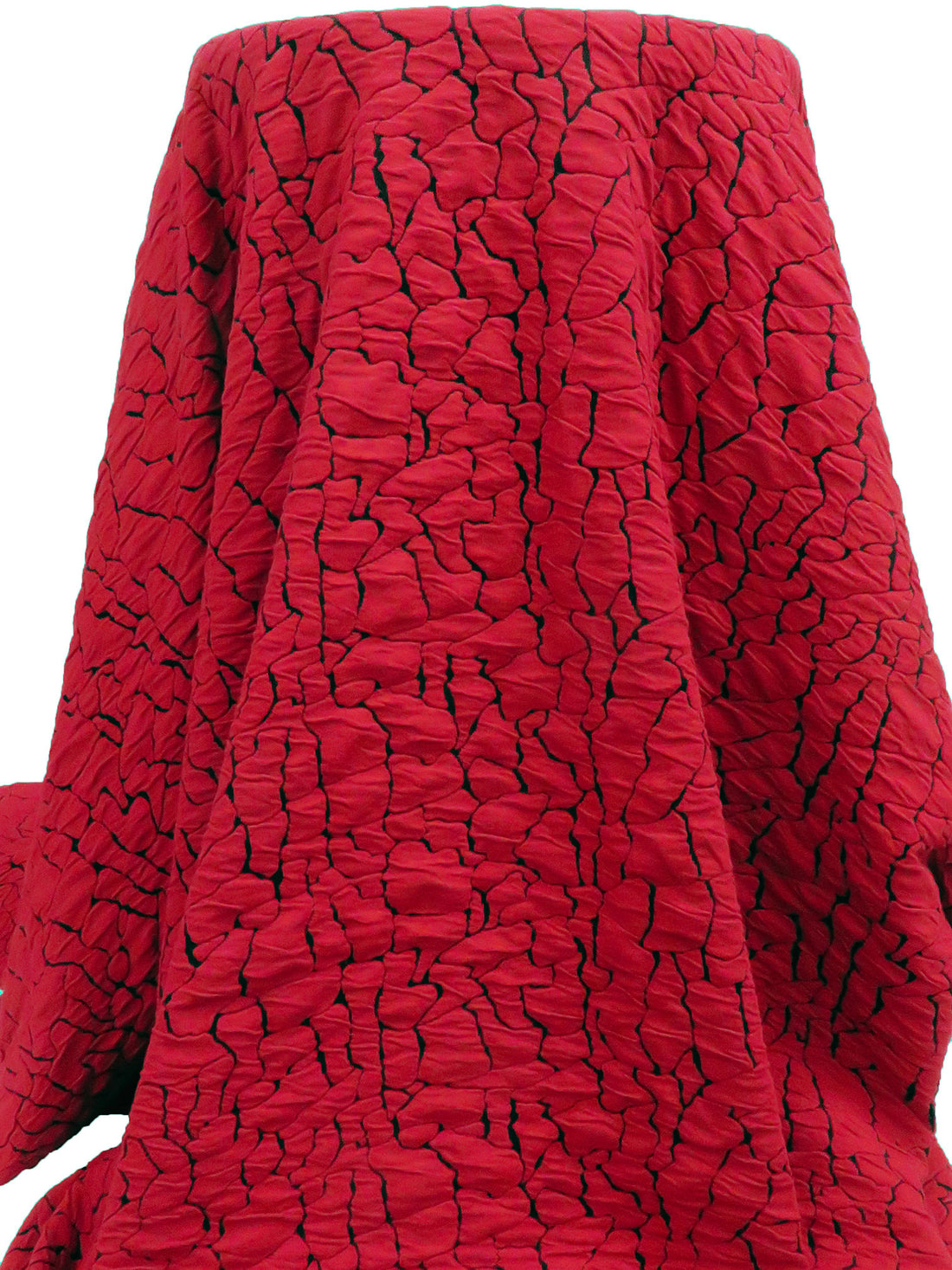 Cherry Red/Black Polyester/Rayon/Lycra Abstract Crackle Weave Jacquard Double Knit 55W