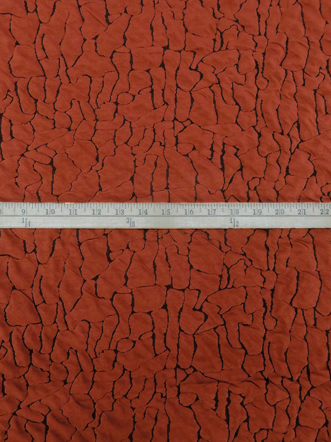 Rust Red/Black Polyester/Rayon/Lycra Abstract Crackle Weave Jacquard Double Knit 55W