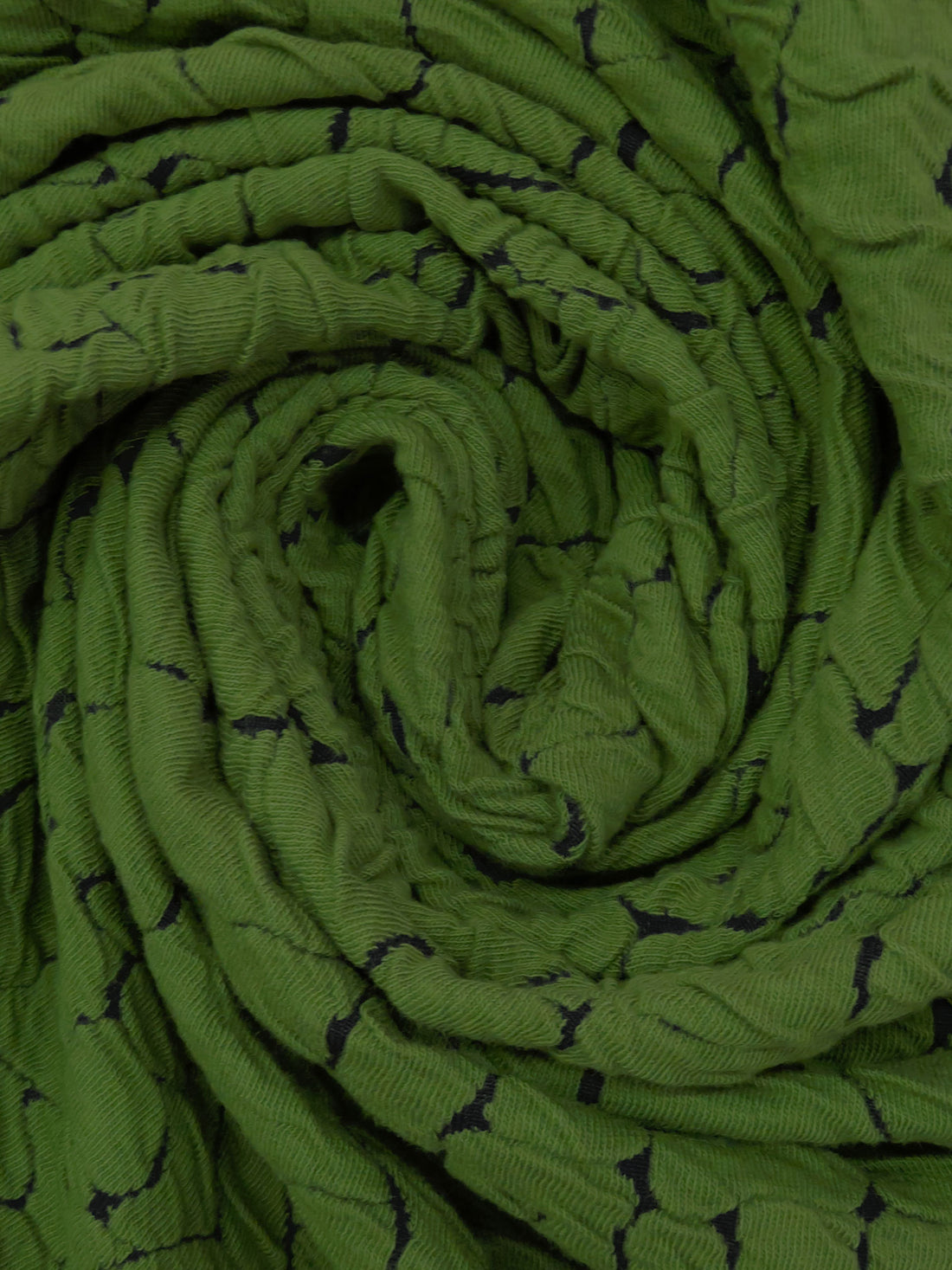 Dark Moss Green/Black Polyester/Rayon/Lycra Abstract Crackle Weave Jacquard Double Knit 55W
