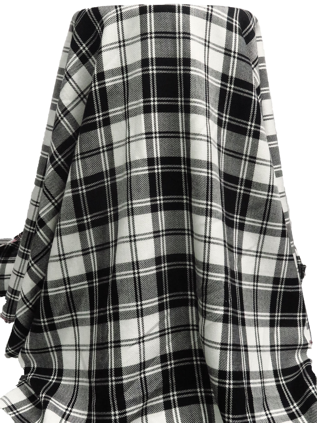 Black/Warm White 100% Polyester Plaid Weave Brushed Suiting 58W