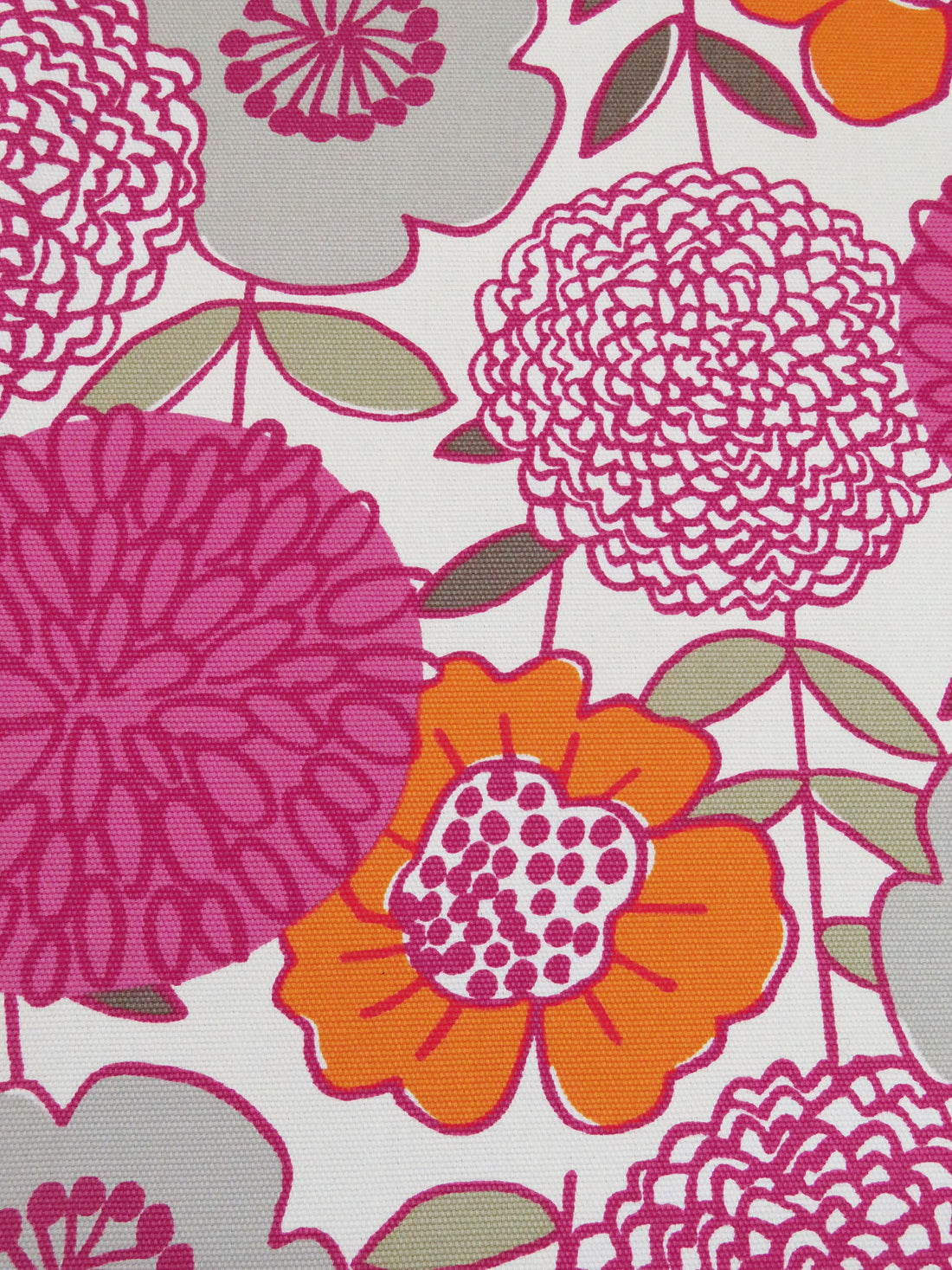 Bone/Mulberry Pink/Squash Orange/Multi 100% Cotton Large Abstract Floral Stem Print Duck Canvas 54W