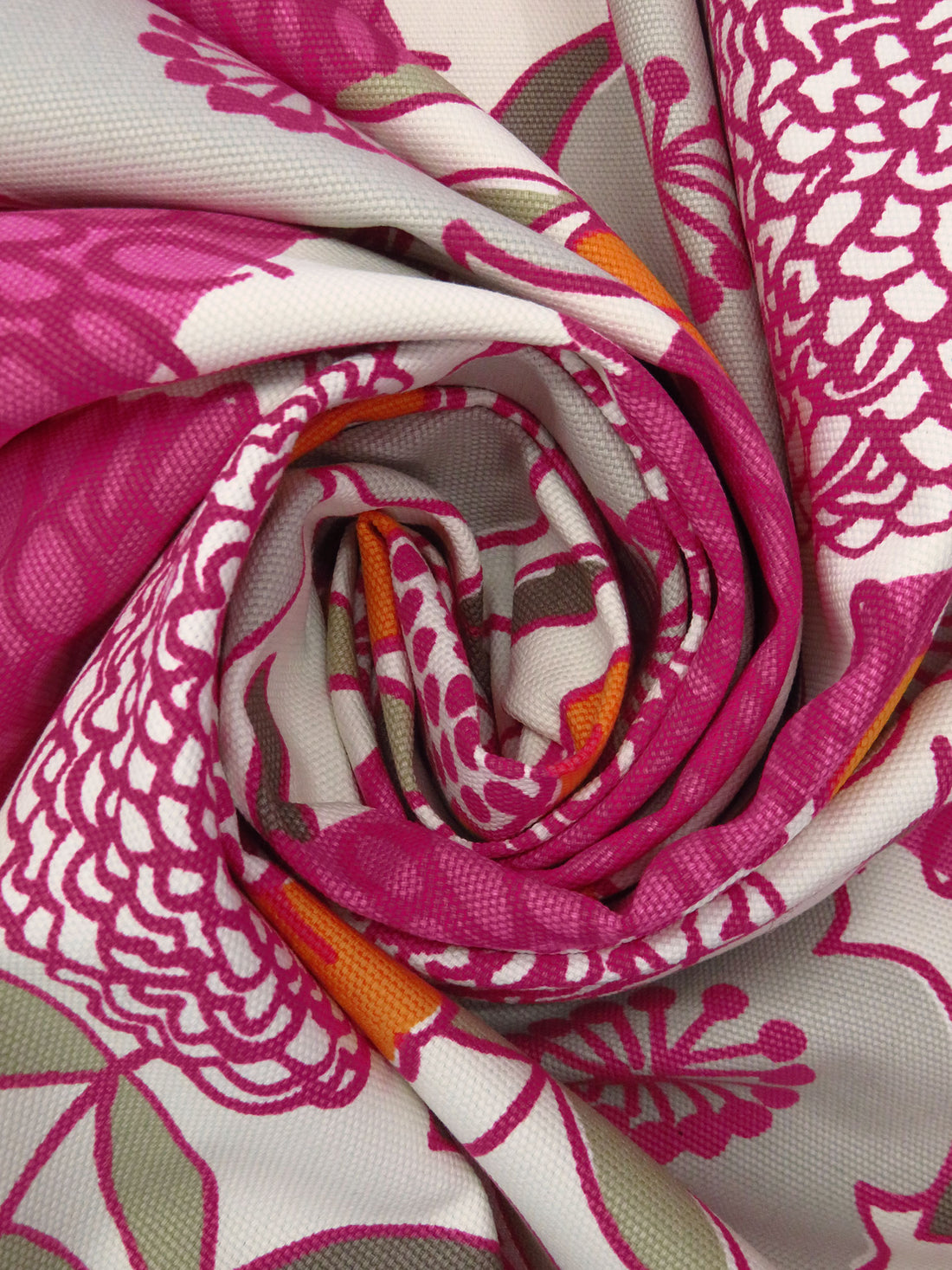 Bone/Mulberry Pink/Squash Orange/Multi 100% Cotton Large Abstract Floral Stem Print Duck Canvas 54W