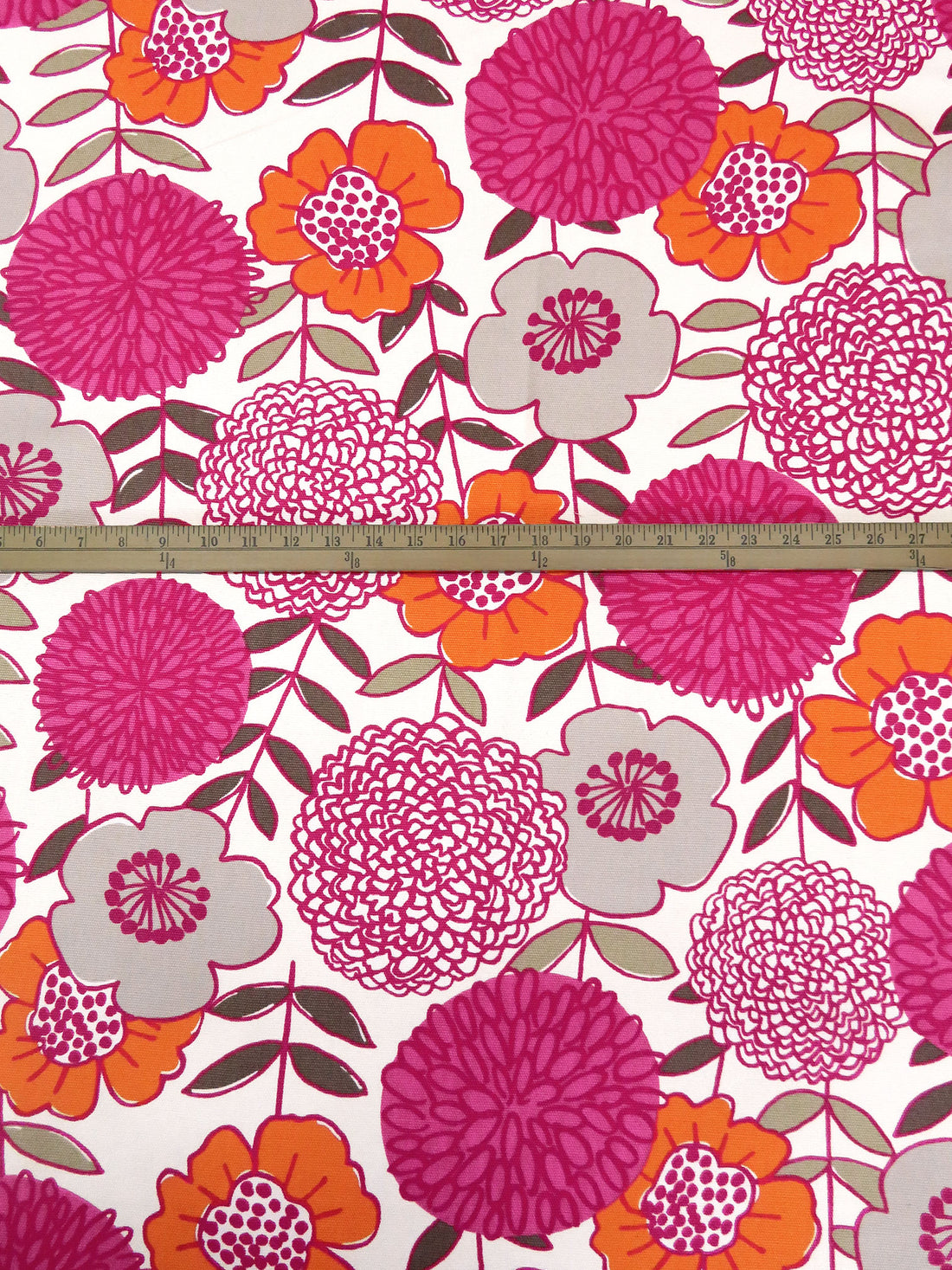 Bone/Mulberry Pink/Squash Orange/Multi 100% Cotton Large Abstract Floral Stem Print Duck Canvas 54W