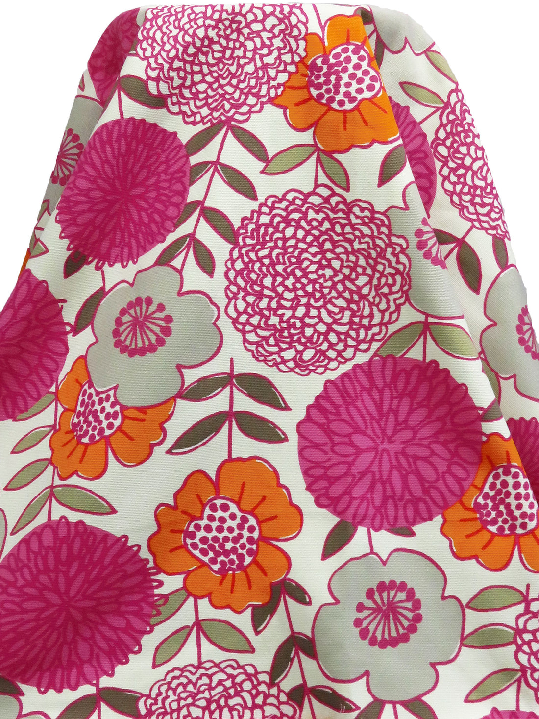 Bone/Mulberry Pink/Squash Orange/Multi 100% Cotton Large Abstract Floral Stem Print Duck Canvas 54W