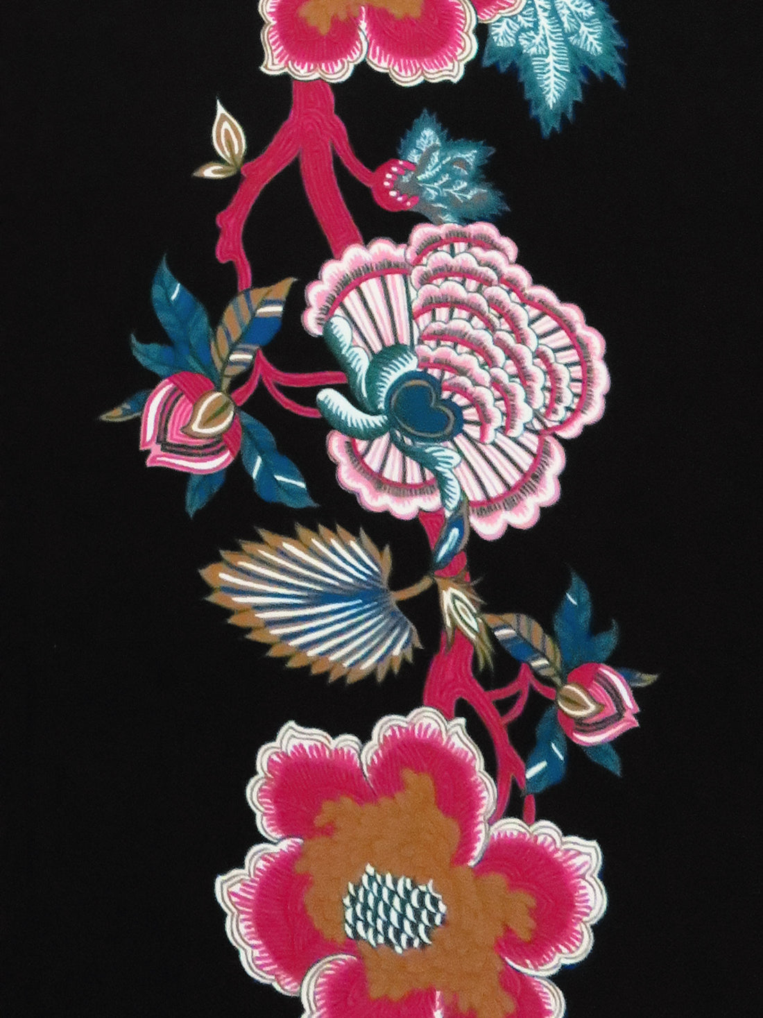 SOLD BY THE PANEL ONLY - Black/Dark Raspberry/Wheat/Multi 100% Rayon Camellia Lotus Floral Trellis Print Suiting - NY Designer - 55W