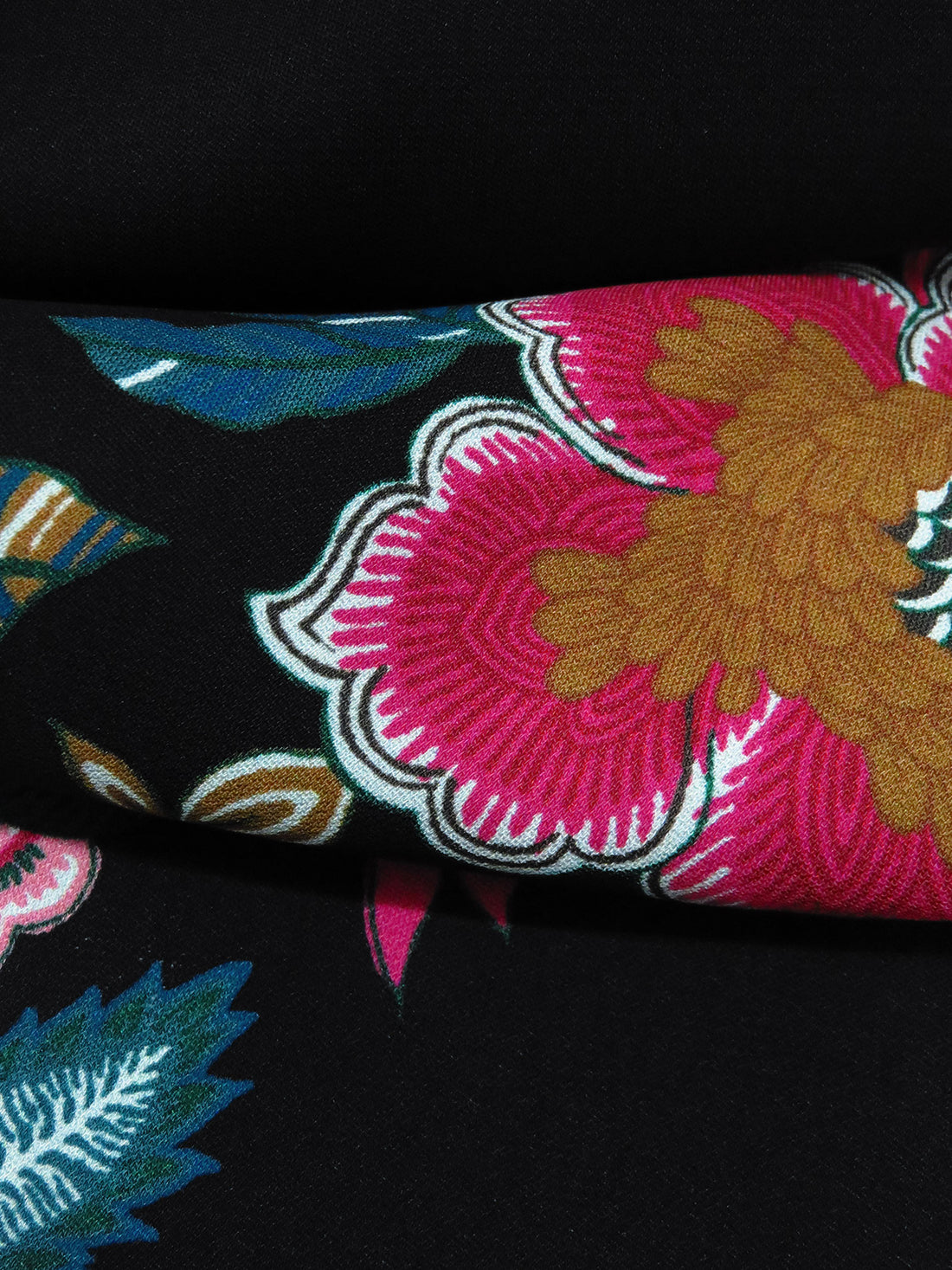 SOLD BY THE PANEL ONLY - Black/Dark Raspberry/Wheat/Multi 100% Rayon Camellia Lotus Floral Trellis Print Suiting - NY Designer - 55W