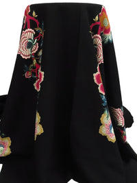 SOLD BY THE PANEL ONLY - Black/Dark Raspberry/Wheat/Multi 100% Rayon Camellia Lotus Floral Trellis Print Suiting - NY Designer - 55W