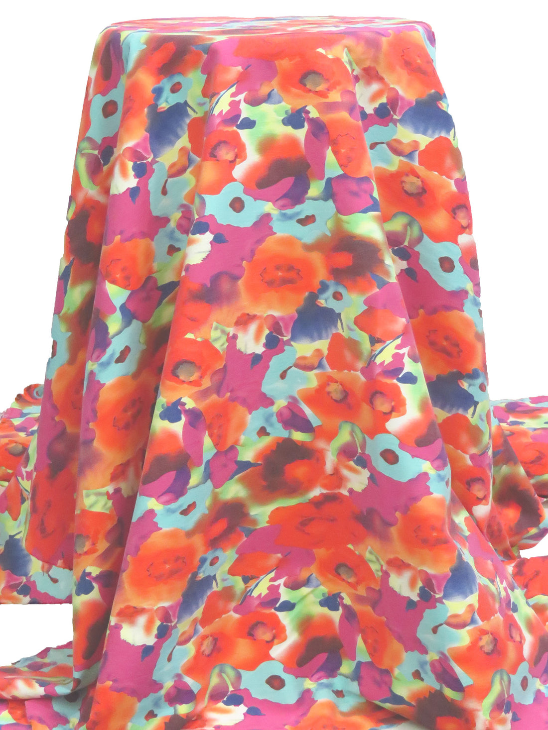 Vermilion/Aqua/Magenta/Multi Rayon/Nylon/Lycra Abstract Floral Print Stretch Bengaline Suiting 57W
