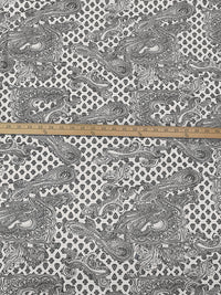 Black/Off White Rayon/Nylon/Lycra Ornate Paisley Scroll Print Stretch Bengaline Suiting 57W