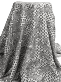 Black/Off White Rayon/Nylon/Lycra Ornate Paisley Scroll Print Stretch Bengaline Suiting 57W