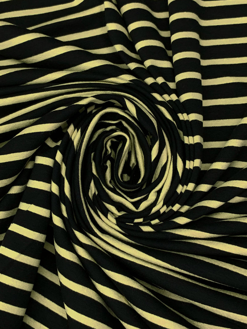 Black/Muted Straw Rayon/Lycra Horizontal Stripe Weave Jersey Knit - Spirit House - 58W