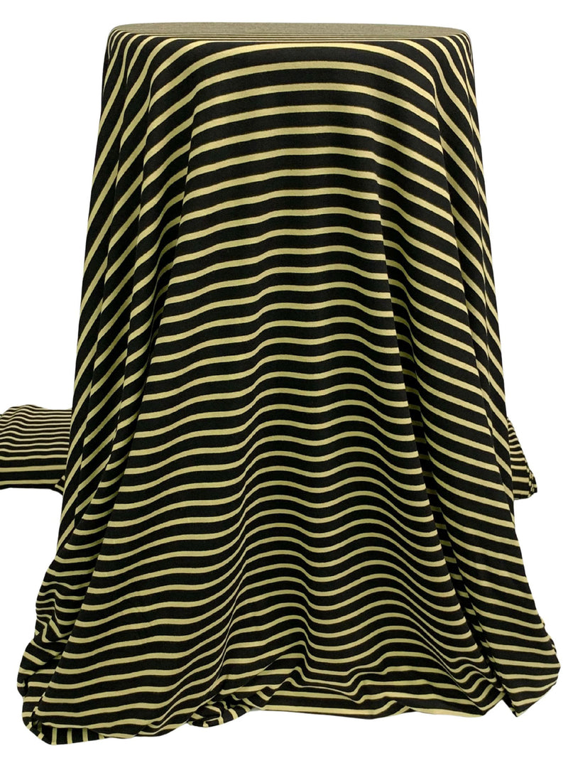 Black/Muted Straw Rayon/Lycra Horizontal Stripe Weave Jersey Knit - Spirit House - 58W