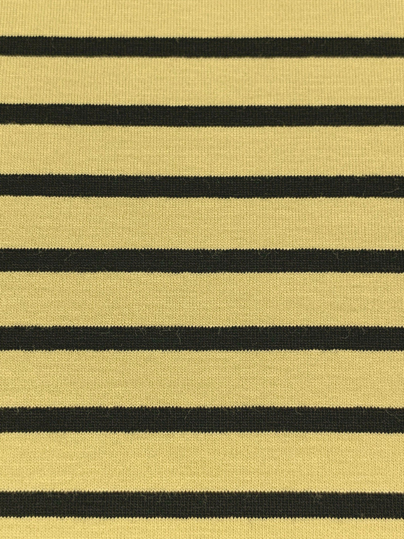 Sunlit Flax/Black Rayon/Lycra Horizontal Stripe Weave Jersey Knit - Spirit House - 58W