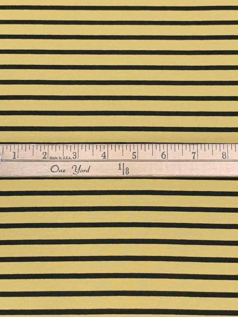 Sunlit Flax/Black Rayon/Lycra Horizontal Stripe Weave Jersey Knit - Spirit House - 58W