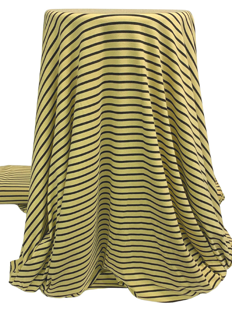 Sunlit Flax/Black Rayon/Lycra Horizontal Stripe Weave Jersey Knit - Spirit House - 58W