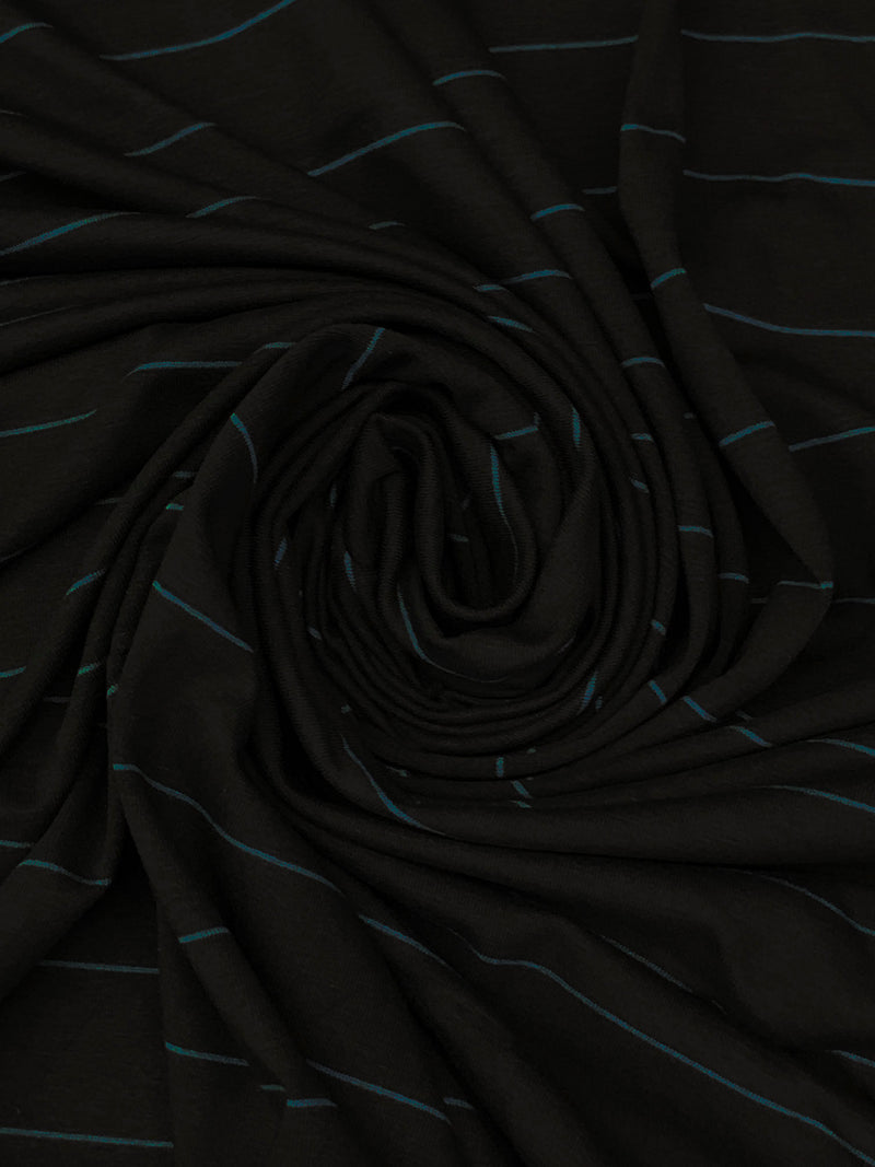 Black/Deep Sea Blue Rayon/Lycra Horizontal Stripe Weave Jersey Knit - Spirit House - 58W