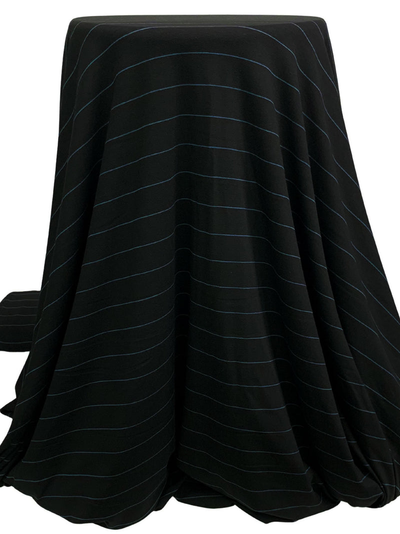 Black/Deep Sea Blue Rayon/Lycra Horizontal Stripe Weave Jersey Knit - Spirit House - 58W