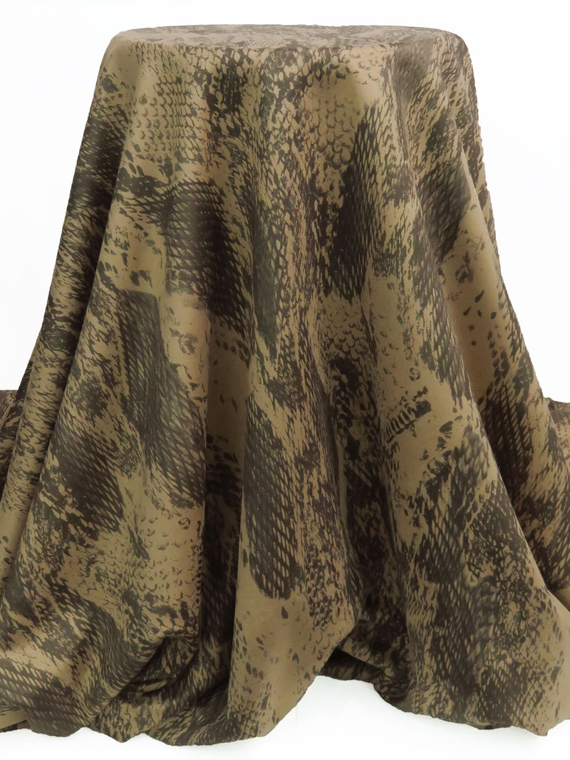 Doe Brown/Muted Woodland Green/Pewter Polyester/Lycra Large Snakeskin Print Suede Scuba Knit - NY Designer - 59W