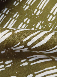 Medium Olive/Warm White 100% Linen Abstract Print Midweight Woven 52W