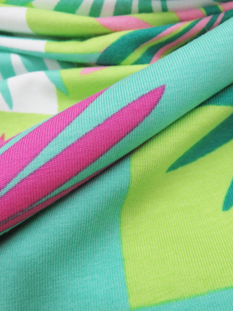 Lime Green/Bubblegum/Seafoam Green/Multi Organic Cotton/Lycra Floral Geometric Print Jersey Knit - NY Designer - 62W