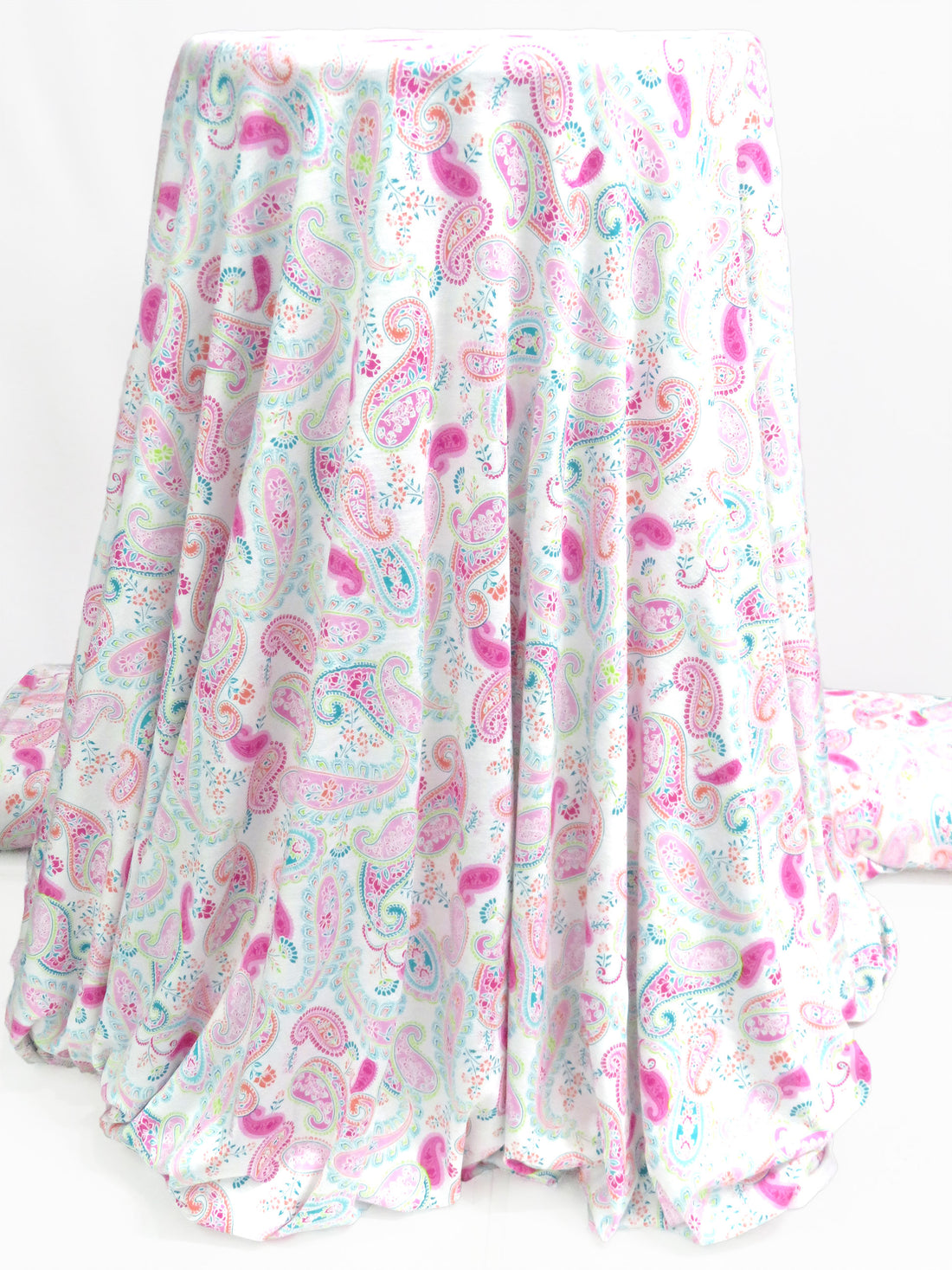 White/Ballet Pink/Pacific Blue/Multi Rayon/Lycra Paisley Print Jersey Knit - NY Designer - 64W