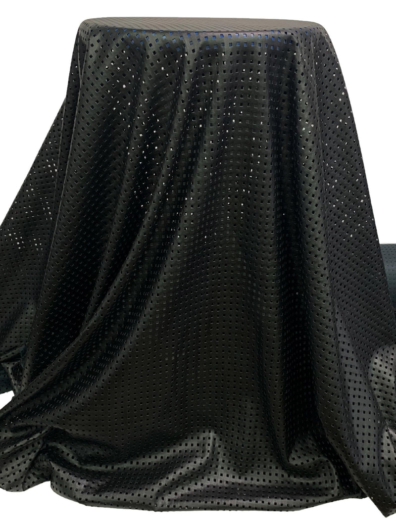 Black Polyurethane/Lycra Laser Cut Grid Leather-Look Knit 57W