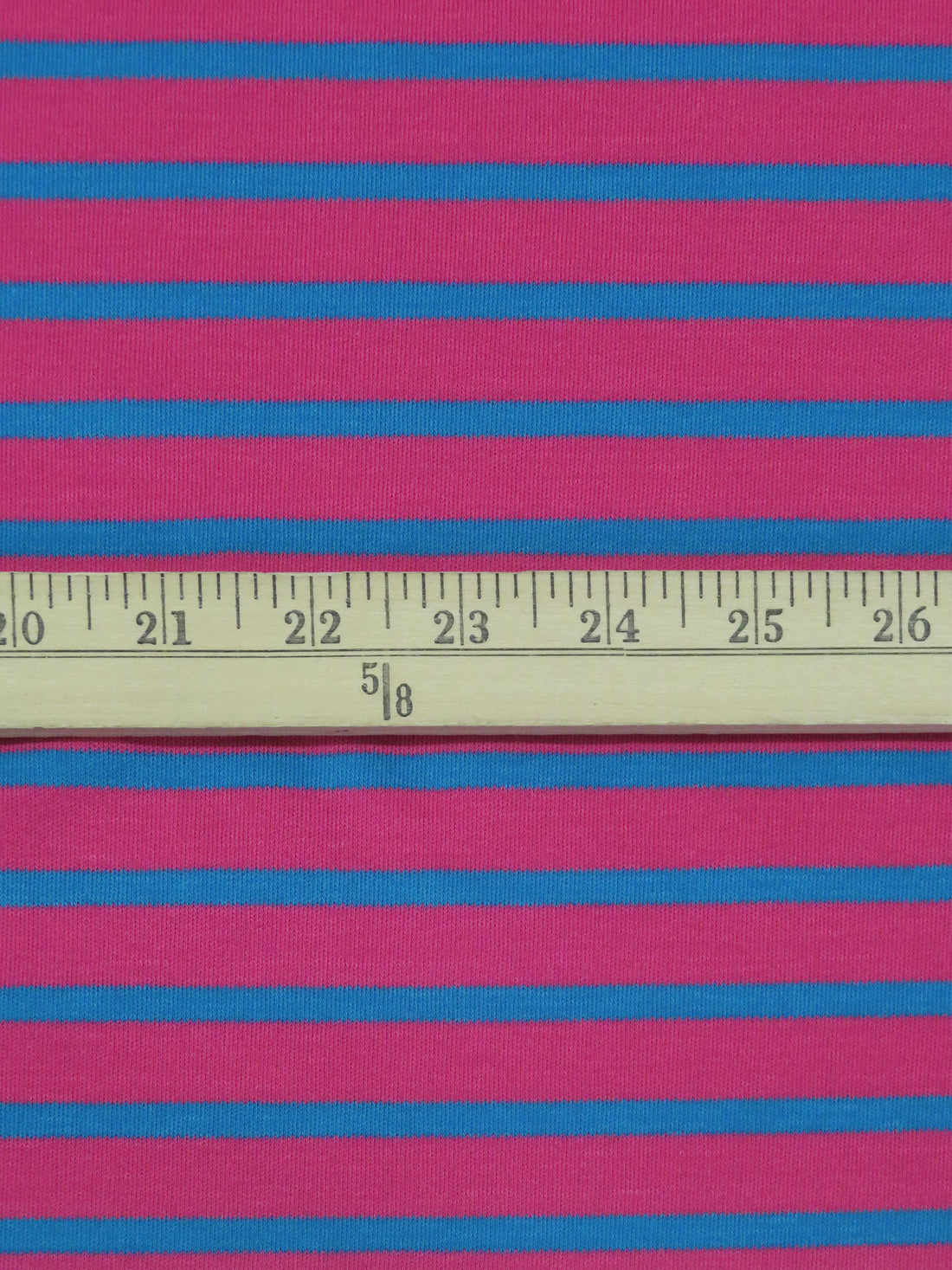 Raspberry Pink/Deep Cerulean Cotton/Polyester Horizontal Stripe Interlock Knit 64W