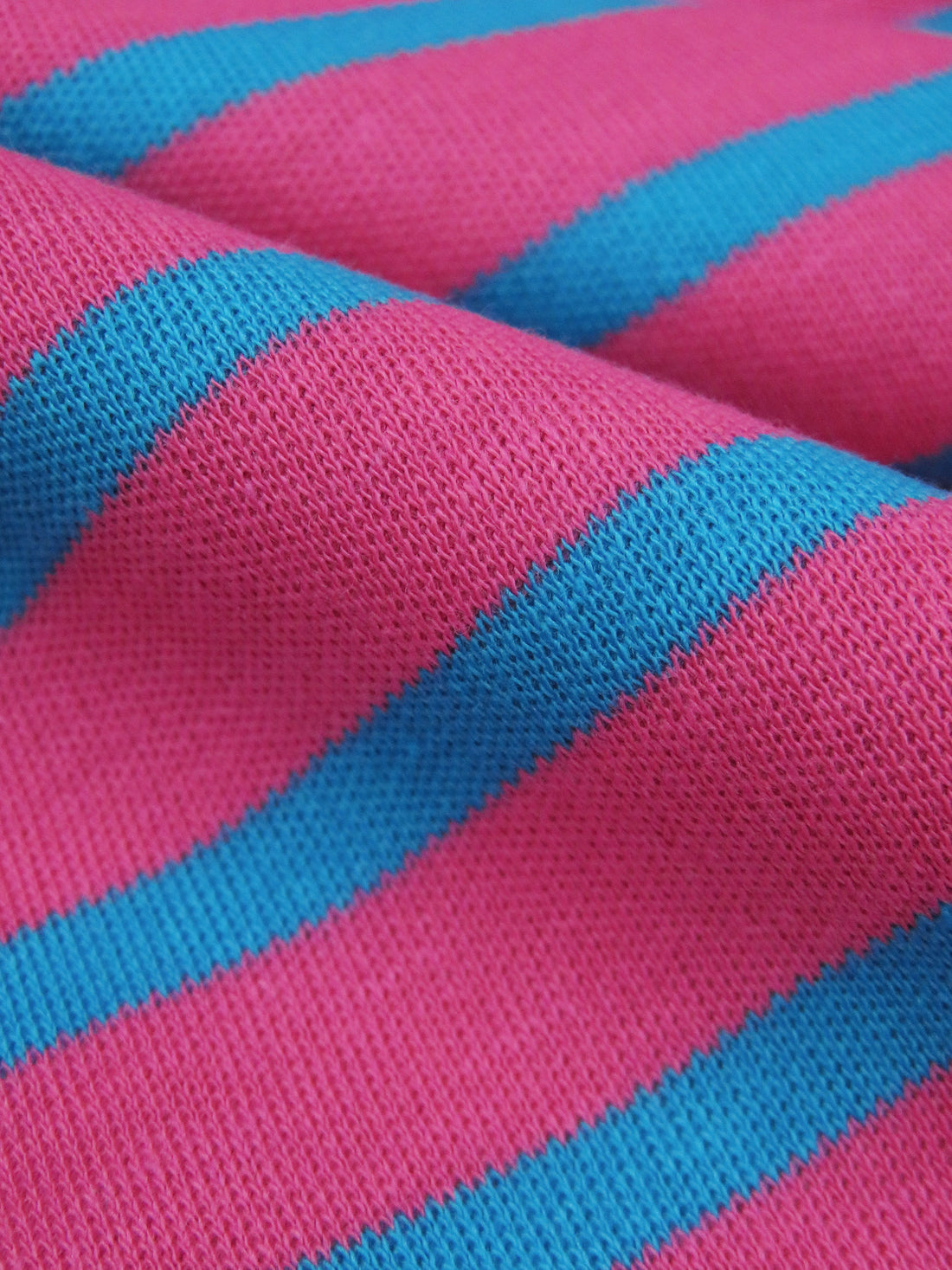 Raspberry Pink/Deep Cerulean Cotton/Polyester Horizontal Stripe Interlock Knit 64W