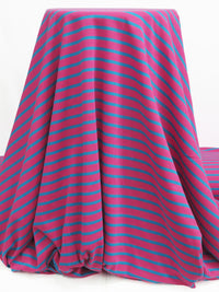 Raspberry Pink/Deep Cerulean Cotton/Polyester Horizontal Stripe Interlock Knit 64W