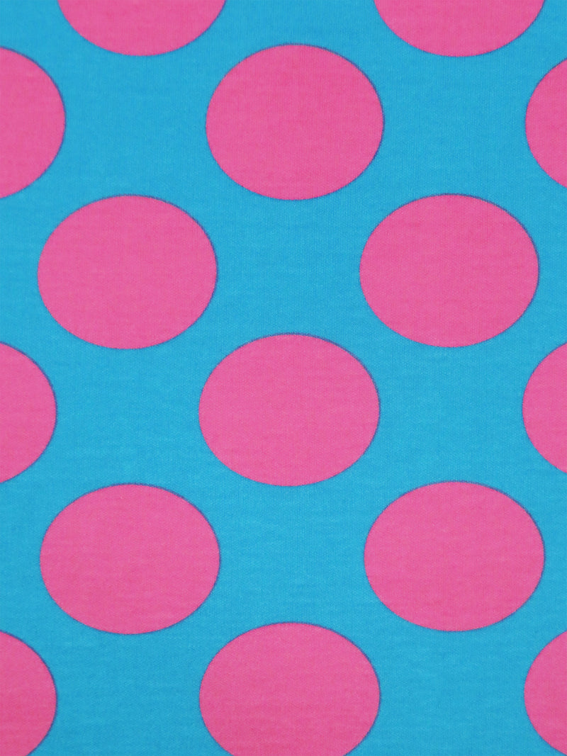 Bright Cerulean/Deep Bubblegum Cotton/Polyester Large Polka Dot Print Interlock Knit 67W