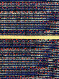 Deep Blue/Vivid Red/White/Black Wool/Polyester Horizontal Stripe Boucle Coating - NY Designer - 59W
