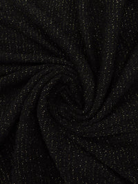 Smoky Black/Gold Polyester/Wool/Metallic Vertical Foil Stripe Weave Boucle Sweater Knit - NY Designer - 60W