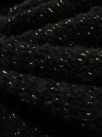 Smoky Black/Gold Polyester/Wool/Metallic Vertical Foil Stripe Weave Boucle Sweater Knit - NY Designer - 60W