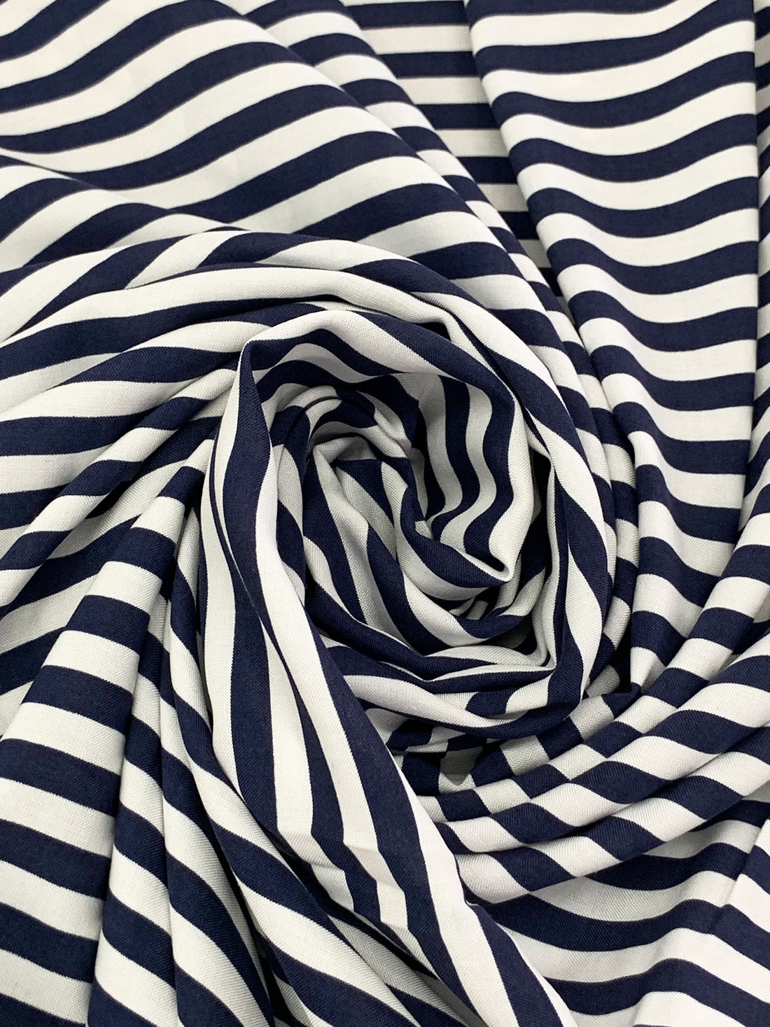 Navy/White 100% Rayon Horizontal Stripe Print Challis 58W