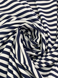 Navy/White 100% Rayon Horizontal Stripe Print Challis 58W