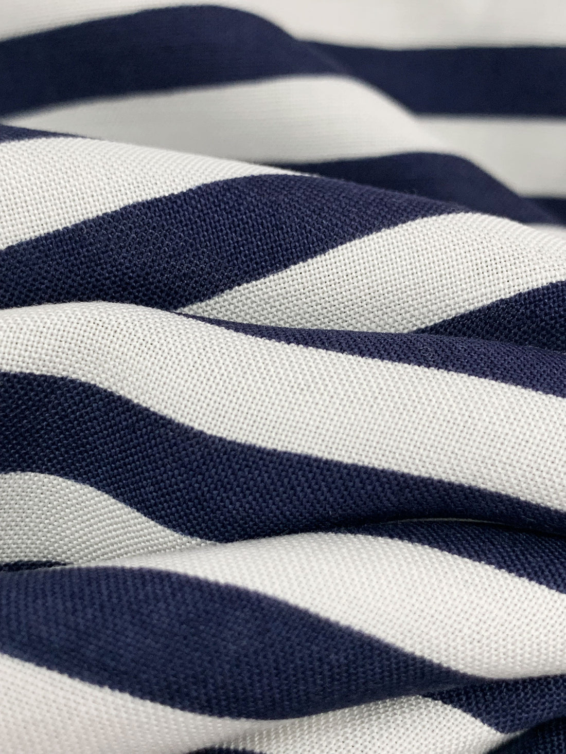Navy/White 100% Rayon Horizontal Stripe Print Challis 58W